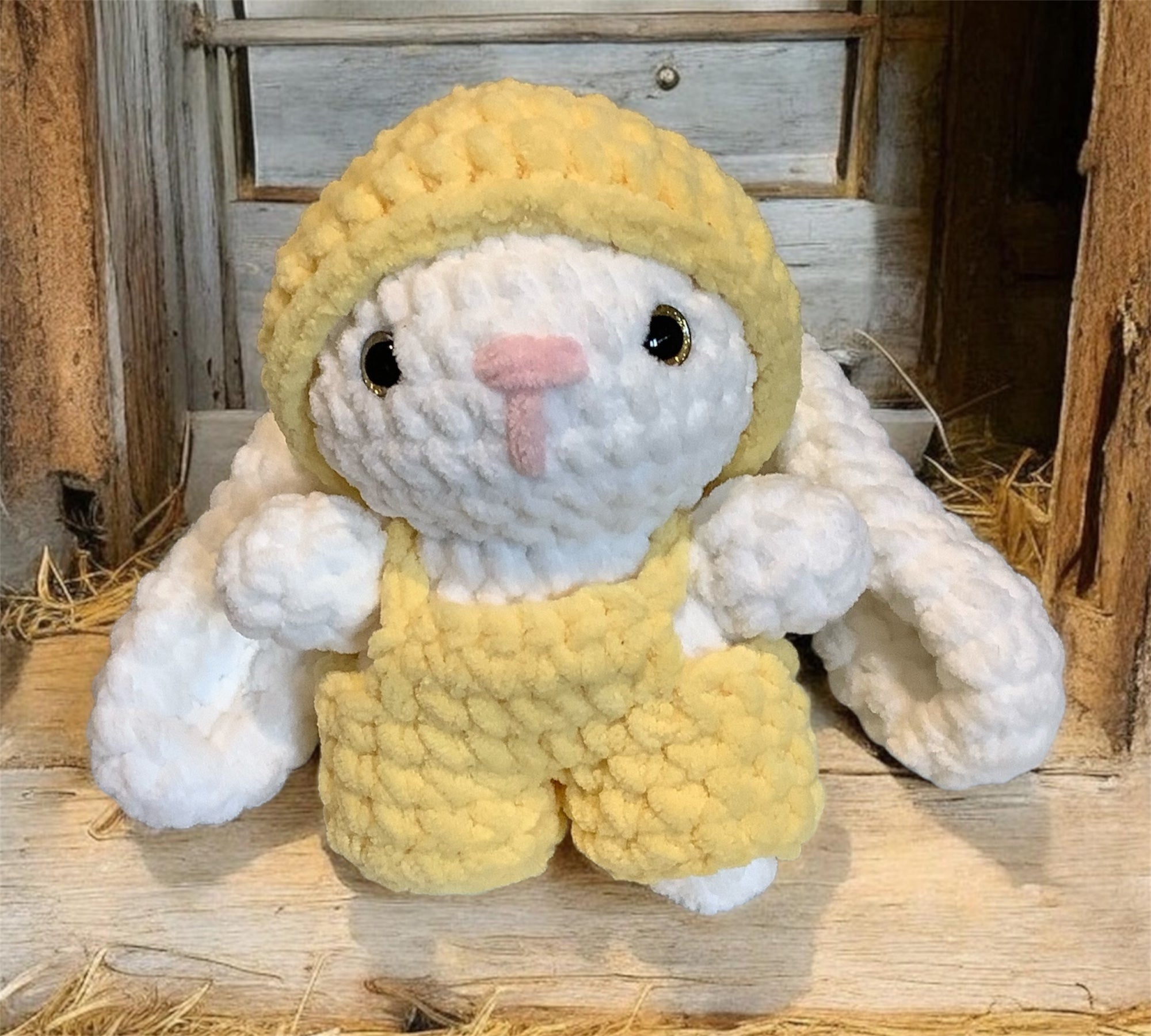 Bunny in overalls - yellow